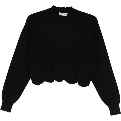TWINSET maglione con orlo a smerlo - nero