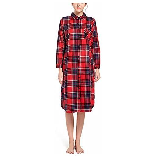 Shymay Camicia Da Notte Donna In Flanella Di Cotone, Maniche Lunghe, Modello Fidanzato, Con Tasca E Colletto - 2