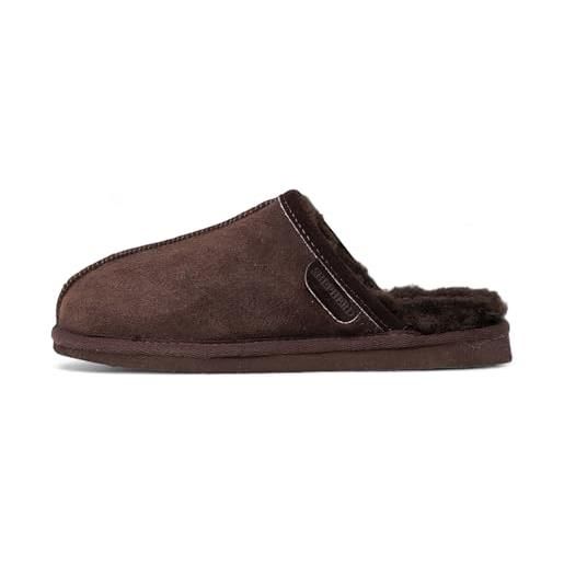 Shepherd of sweden - pantofole riley in pelle di pecora, da uomo, 100% vera pelle di pecora, edizione speciale esclusiva, moro marrone, 45 eu