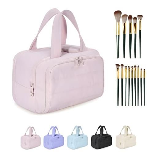 XiaoerYu maison ginza cloud carry bag - generoso beauty case impermeabile e organizer per cosmetici con ampia apertura, design a doppia cerniera, maniglia superiore e scomparti separati asciutti e bagnati