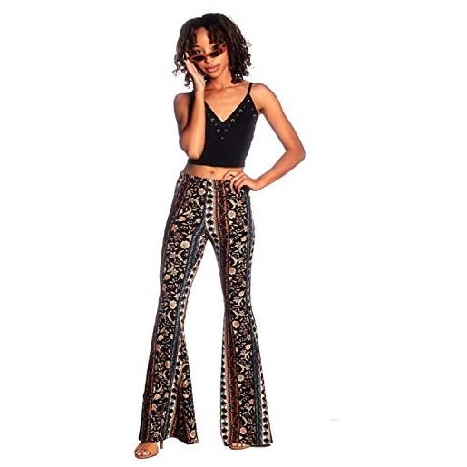 SWEETKIE boho flare pants, elastico in vita, pantaloni a gamba larga, tinta unita e stampata, elasticizzati e morbidi - - xl