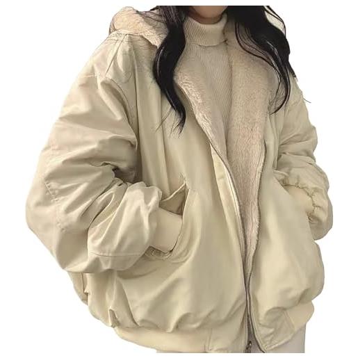 Laquieio cappotto giubbotto donna invernale giacca cappotti imbottita caldo parka reversibile sherpa fleece oversize felpa con cappuccio giacche corta giaccone outdoor