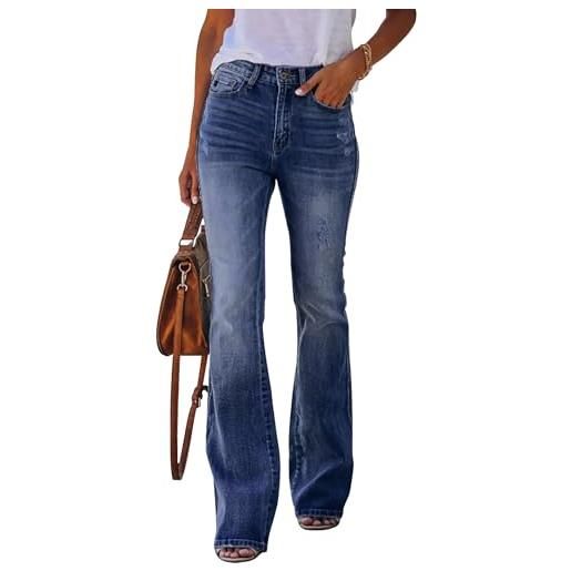 KUNMI jeans da donna a vita alta con fondo a campana bootcut svasato gamba larga stretch jeans alla moda, ff001-blu, 46