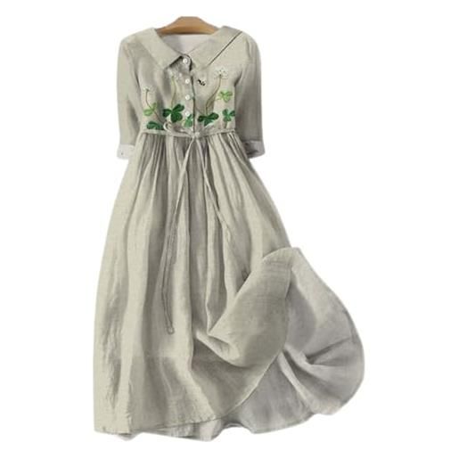 Mfhmom vestito lungo da donna stampa floreale boemia vestito taglia mezze maniche abito con bottoni donna vestiti flowy manica corta scollo a v abito estivo abiti eleganti casual dress con cintura