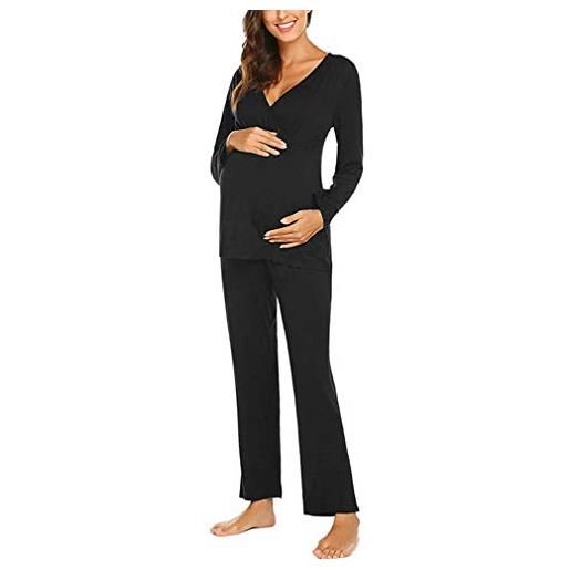 Mxssi pigiama due pezzi premaman donna pigiami allattamento scollo a v manica lunga tops vita alta pantaloni lunga autunno e inverno maternità abbigliamento