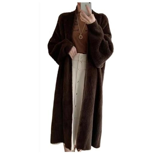 Vagbalena cardigan lungo largo e soffice da donna lungo fino al ginocchio per l'autunno cappotto da ufficio alla moda cardigan in maglia morbido e soffice del 2025 (kaki, taglia unica)