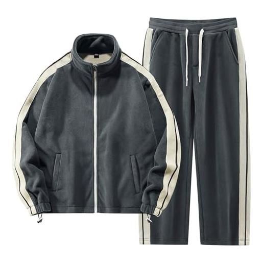 Generico tuta uomo completa - abito da uomo autunno e inverno cappotto in pile polare giacca e pantaloni a maniche lunghe con colletto alla coreana in tinta unita tute sportive invernali