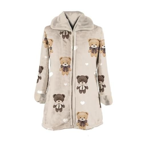 Daunex vestaglia donna in pile con disegno di orsacchiotti, colore naturale (it, testo, m, xxl, regular, regular, standard, natural)