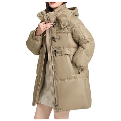 Generic piumino donna lungo parka da donna piumino lungo cappotto invernale cappotto con zip e cappuccio con cappotto termico caldo riscaldato autunno marrone cappotti donna giacca donna invernale (khaki, l)