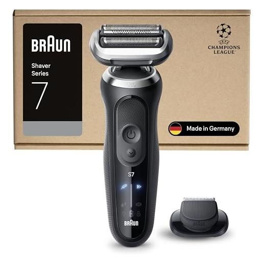 Braun serie 7 rasoio elettrico barba, wet&dry, regolabarba uomo, rasoio barba, 60 min di utilizzo, accessorio rifinitore di precisione, senza fili, 100% impermeabile, regolabarba Braun, 72-n1200si, nero
