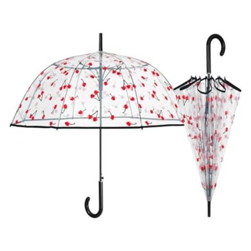 PERLETTI ombrello donna lungo a cupola parapioggia trasparente fantasia ciliegie automatico