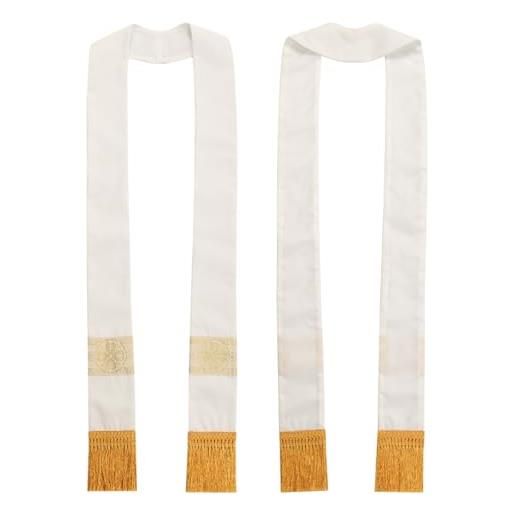 BPURB chiesa sacerdote clero fiera stola con nappa d'oro pastore ricamo matrimonio stola, bianco, taglia unica