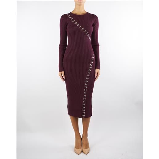 PATRIZIA PEPE abito bordeaux midi glam rock in maglia