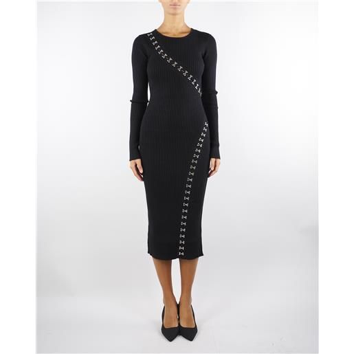 PATRIZIA PEPE abito nero midi glam rock in maglia