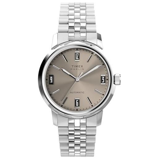 Timex Orologio Uomo Analogico Al Quarzo - Cinturino In Pelle Marrone, Quadrante Blu, 40mm - TW2W20400, Lancette Luminose, 5 ATM - 2