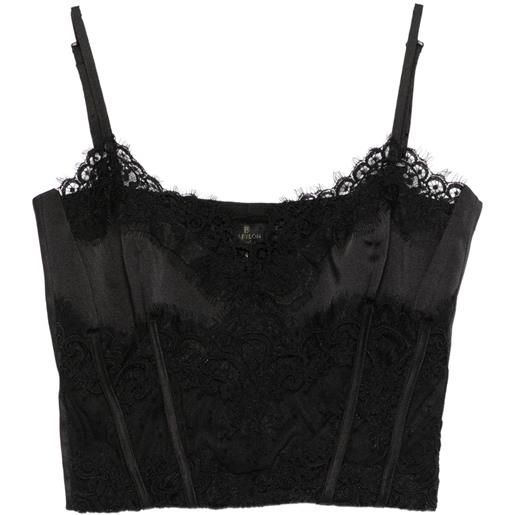 Babylone Paris top crop con bordo in pizzo - nero