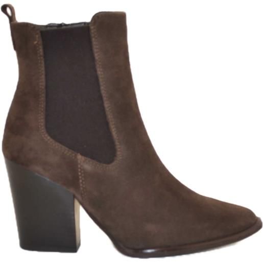 FRANCESCO BRUNELLI tronchetto a punta con tacco e elastico in pelle scamosciata testa di moro