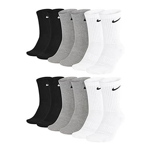 Nike everyday cushioned crew - calzini da allenamento da uomo, 6 paia, 34-38