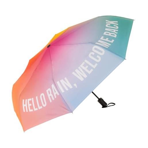 Fisura - ombrello pieghevole originale "hello rain" con motivo sfumato. Ombrello donna piccolo automatico da viaggio, resistente al vento. Diametro aperto: 96 cm. 