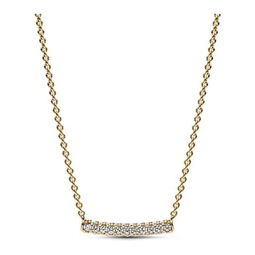 PANDORA timeless collana con pavé a fila singola placcata in oro 14 carati con zirconi cubici trasparenti, collana