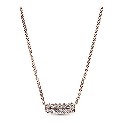 PANDORA timeless collana con pavé a doppia fila placcata in oro rosa 14 carati con zirconi cubici trasparenti, collana