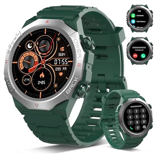 Atheewon smartwatch uomo donna con effettua o risposta chiamate, 1.39 militare orologio smartwatch, sonno cardiofrequenzimetro, 110+ modalità sportive fitness tracker, ip68 smart watch per android ios, verde