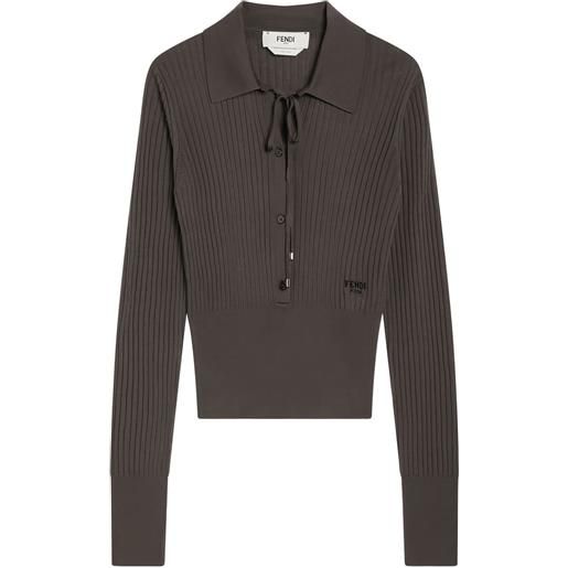 FENDI polo con scollo a v - marrone