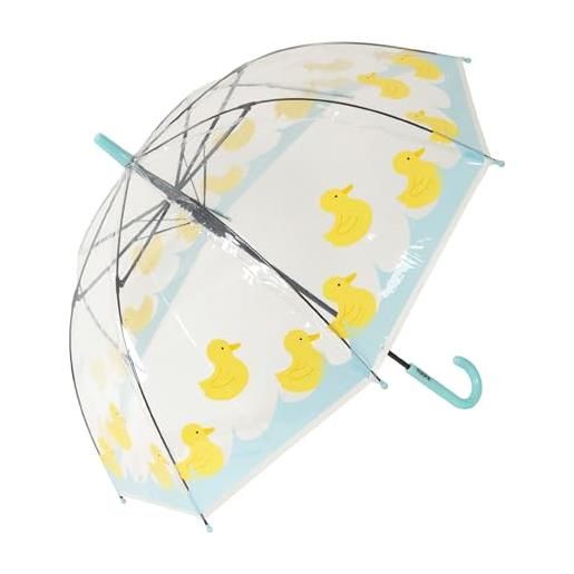 Fisura - ombrello trasparente bambino "anatre" giallo e blu. Ombrello a cupola con apertura automatica. Regalo per bambini. Dimensioni: 67,5 cm di diametro. 