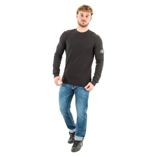Calvin Klein jeans maglietta maniche lunghe uomo badge waffle ls tee basic, nero (ck black), m
