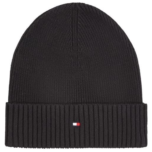 Tommy Hilfiger uomo berretto in maglia flag cotton beanie con cachemire, nero (black), taglia unica