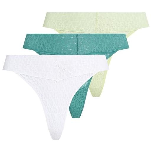 Calvin Klein donna perizomi confezione da 3 low rise con pizzo, multicolore (white/highline green/lively teal), m
