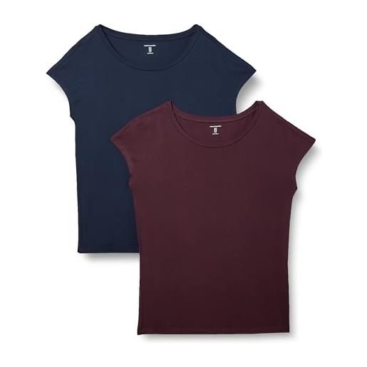 Amazon Essentials t-shirt con scollo a barchetta a maniche corte in jersey, vestibilità classica donna, pacco da 2, blu marino/bordeaux, s
