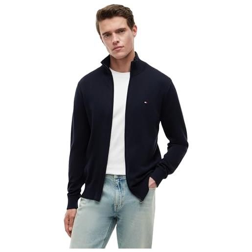 Tommy Hilfiger uomo pullover con cerniera essential cotton zip thru colletto alla coreana, avorio (ivory petal), s