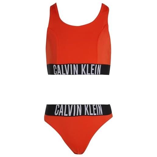 Calvin Klein bambina bikini bralette set con fascia con logo, rosso (flaming chili), 12-14 anni