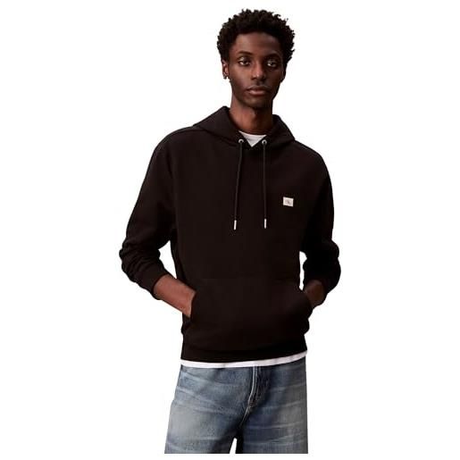 Calvin Klein uomo felpa terry badge con cappuccio, blu (dull nile blue), m