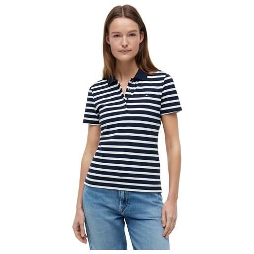 Tommy Hilfiger maglietta polo maniche corte donna slim fit, multicolore (dark night navy/ecru stp), m