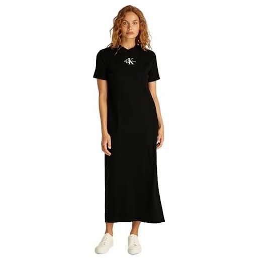 Calvin Klein donna abito a t-shirt monologo long rib tee con scollo rotondo, nero (ck black), s