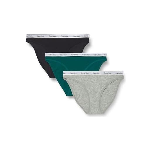 Calvin Klein donna slip taglio bikini confezione da 3 cotone elasticizzato, multicolore (black/grey heather/turf), l