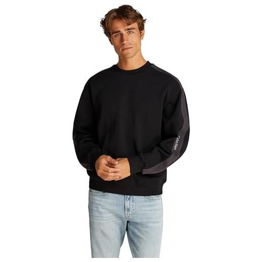 Calvin Klein uomo felpa logo tape crew neck relaxed fit, nero (ck black), xxl