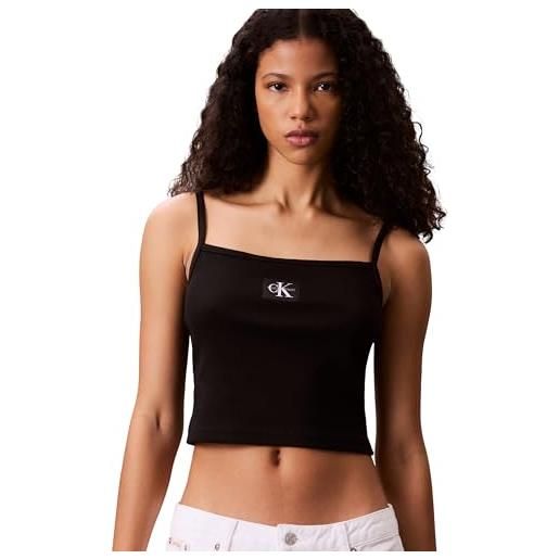 Calvin Klein donna canotta woven label cami a costine, nero (black), m