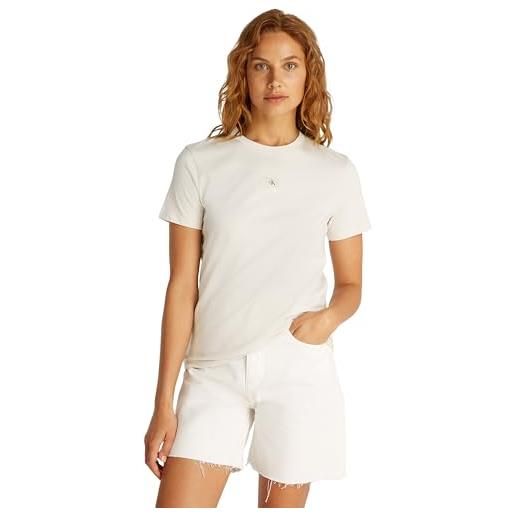 Calvin Klein donna t-shirt maniche corte woven label regular tee in cotone, bianco (chalk), xl
