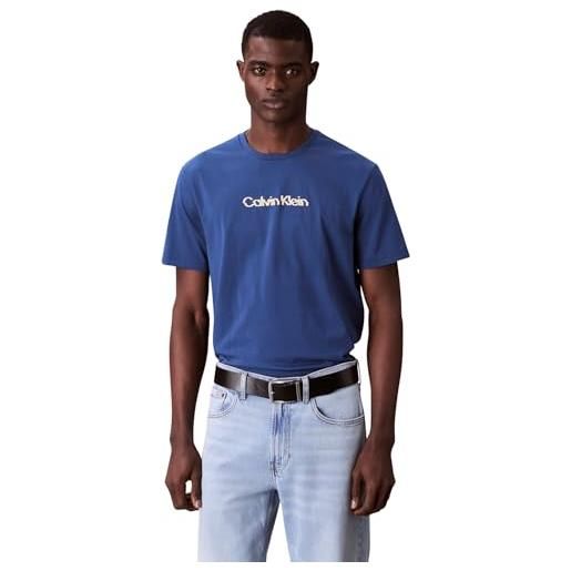 Calvin Klein uomo t-shirt maniche corte glitched logo classic tee in cotone, blu (blue jean), m