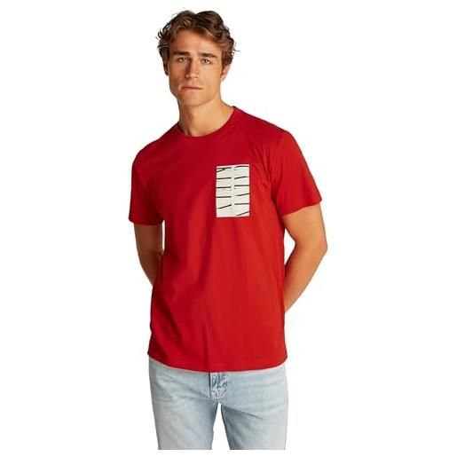 Calvin Klein uomo t-shirt maniche corte serif box graphic tee in cotone, rosso (deep magma), l