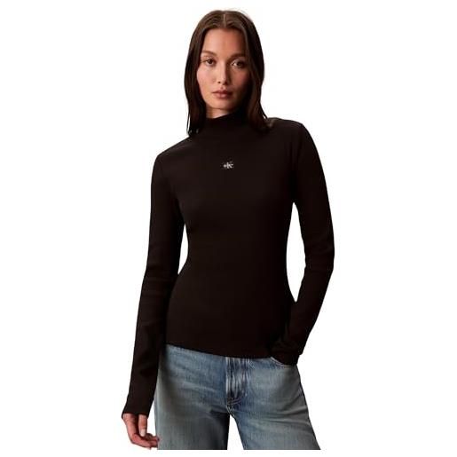 Calvin Klein donna maglietta maniche lunghe woven turtleneck con collo alto, bianco (brilliant white), l