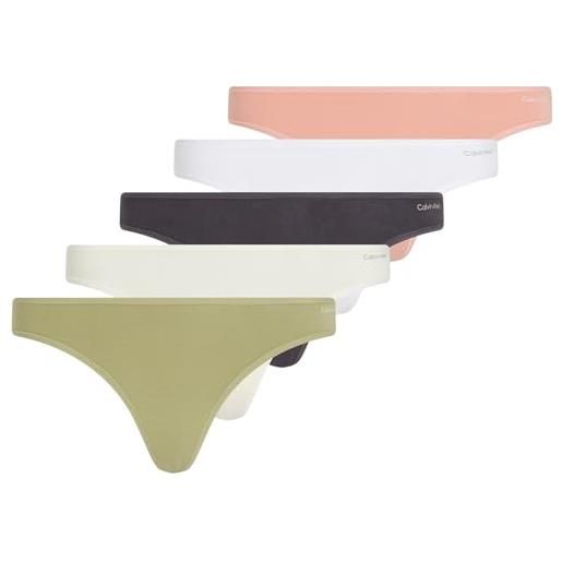 Calvin Klein donna perizomi confezione da 5 thong intimo, multicolore (a gry/wht/l pch/gls ylw/ign gry), s