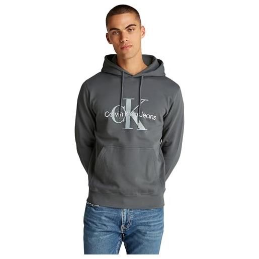 Calvin Klein seasonal monologo regular hoodie j30j320805, felpe con cappuccio, uomo, grigio (lunar rock), s