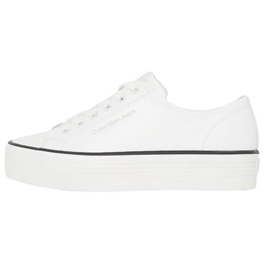 Calvin Klein donna sneakers vulcanizzate bold low in pelle, bianco (bright white/black), 40