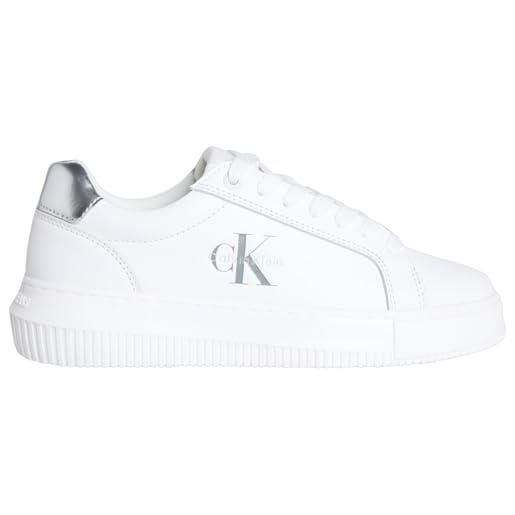 Calvin Klein donna sneakers con suola preformata chunky silver in pelle, bianco (bright white/silver), 41