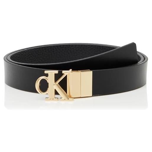 Calvin Klein jeans fibbia da donna con placca monogramma 25 mm rev lv04k7005g cinture, nero (nero/oro chiaro ck), 85, nero (nero/oro chiaro), 85 cm