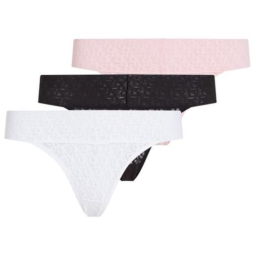 Calvin Klein donna slip taglio bikini confezione da 3 low rise con pizzo, multicolore (black/classic white/buff pink), s